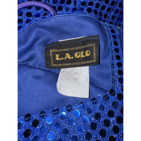 1990's LA Glow Blue Metallic Blingy Sequined Zipper Dress Gown Juniors 9/10 Prom - Picture 3 of 13